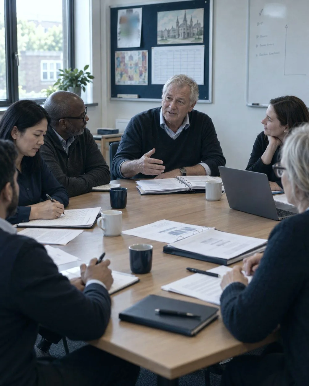 Governors around a table, reviewing papers